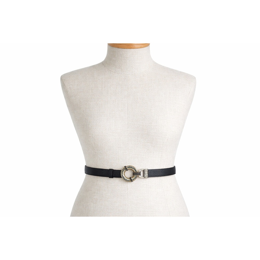 Chicos Leather‎ Statement Belt Small Mixed Metal Boho Artsy Eclectic Festival